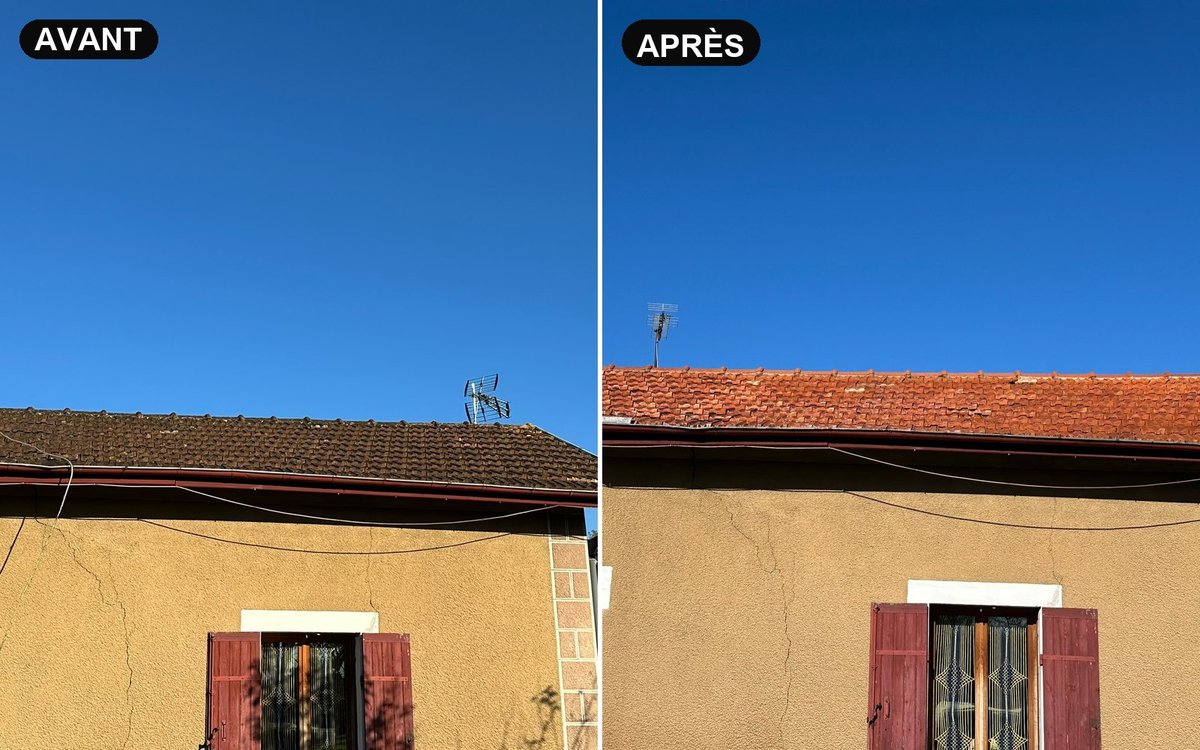 Nettoyage et démoussage de toiture — avant / après
